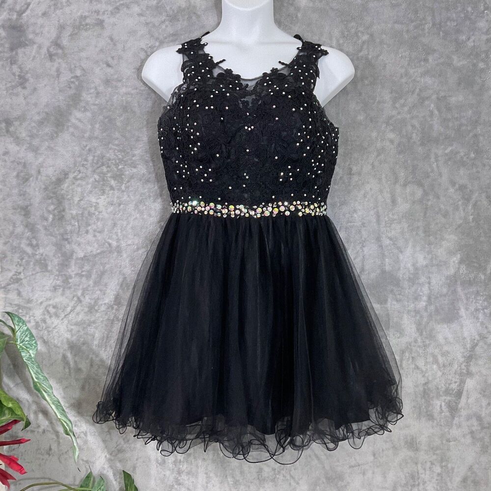 Elizabeth K by GLS Tutu Prom Dress Size XL Black Formal Beaded Fairycore